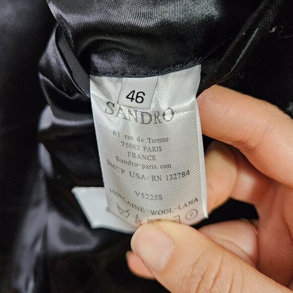 SANDRO Paris Wool Men's Blazer Jacket Sz S Black Single Breast Designer - Picture 7 of 10